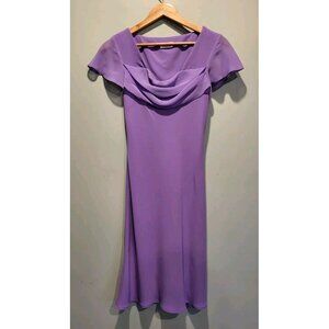 Lilac Purple Drape Neck Flutter Sleeve Chiffon Midi Dress Sz 4 Fairy Y2K